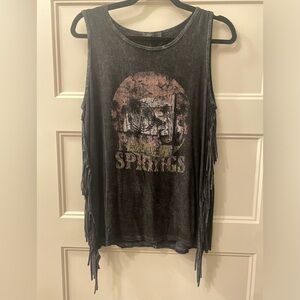 Palm Springs Washed Black Tank W/ Fringe~Size Large